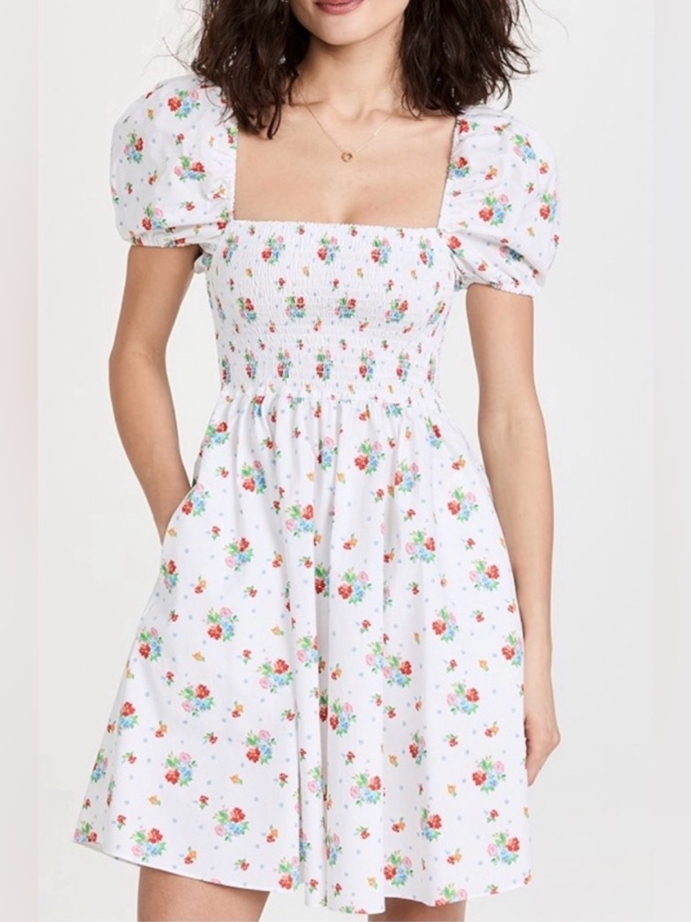 Caroline Constas Gianna Smocked Mini Dress Strawberry Floral Size XS